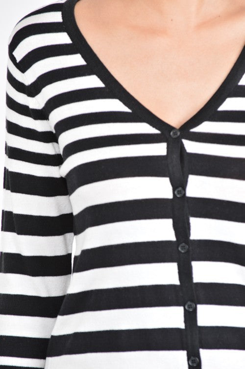 Women’s Striped Button-Down V-Neck Spandex Cardigan Sweater | Zarnesh