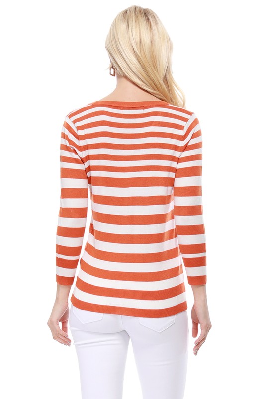 Women’s Striped Button-Down V-Neck Spandex Cardigan Sweater | Zarnesh