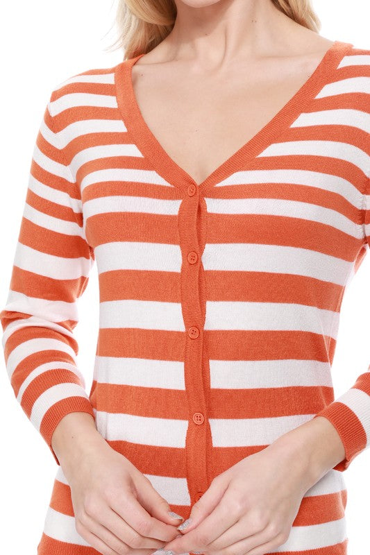 Women’s Striped Button-Down V-Neck Spandex Cardigan Sweater | Zarnesh