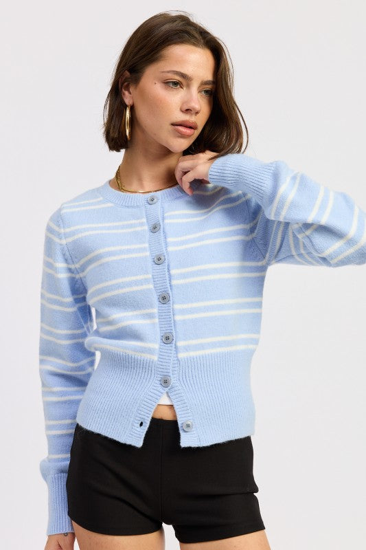 Women’s Striped Cropped Button-Down Cardigan | Zarnesh