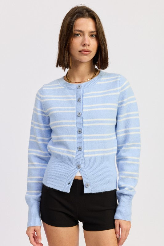 Women’s Striped Cropped Button-Down Cardigan | Zarnesh