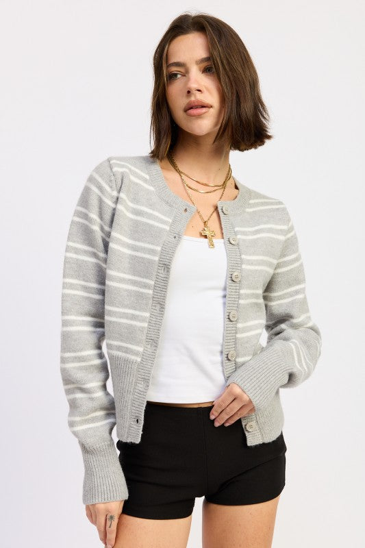 Women’s Striped Cropped Button-Down Cardigan | Zarnesh