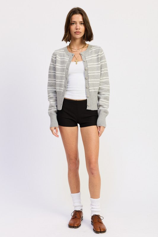 Women’s Striped Cropped Button-Down Cardigan | Zarnesh