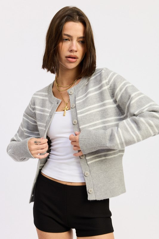 Women’s Striped Cropped Button-Down Cardigan | Zarnesh