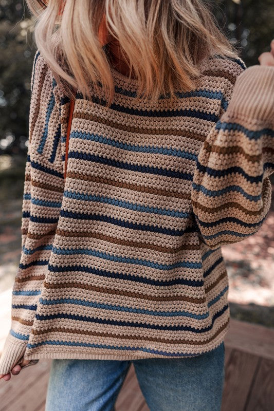 Women’s Striped Knitted Drop Shoulder Round Neck Sweater | Zarnesh