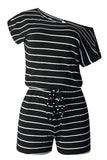 Women's Striped One Shoulder Drawstring Waist Romper | Zarnesh