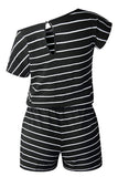 Women's Striped One Shoulder Drawstring Waist Romper | Zarnesh