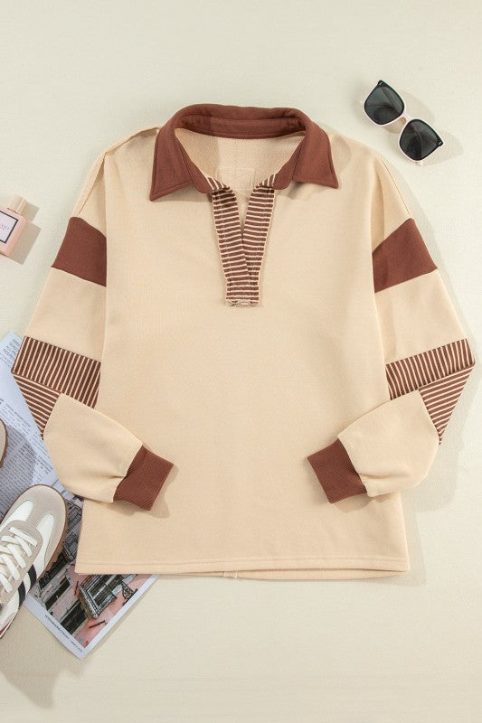 Women’s Black Striped Patchwork Collar Sweatshirt | Zarnesh