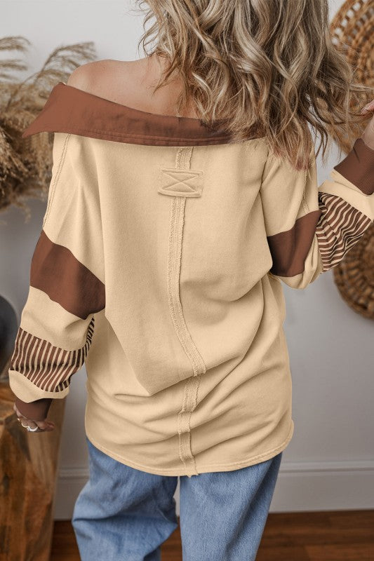 Women’s Black Striped Patchwork Collar Sweatshirt | Zarnesh
