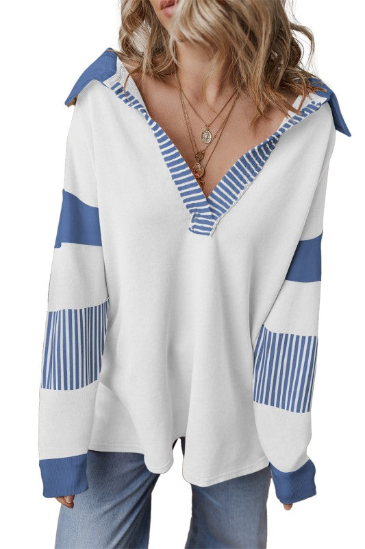 Women’s Black Striped Patchwork Collar Sweatshirt | Zarnesh
