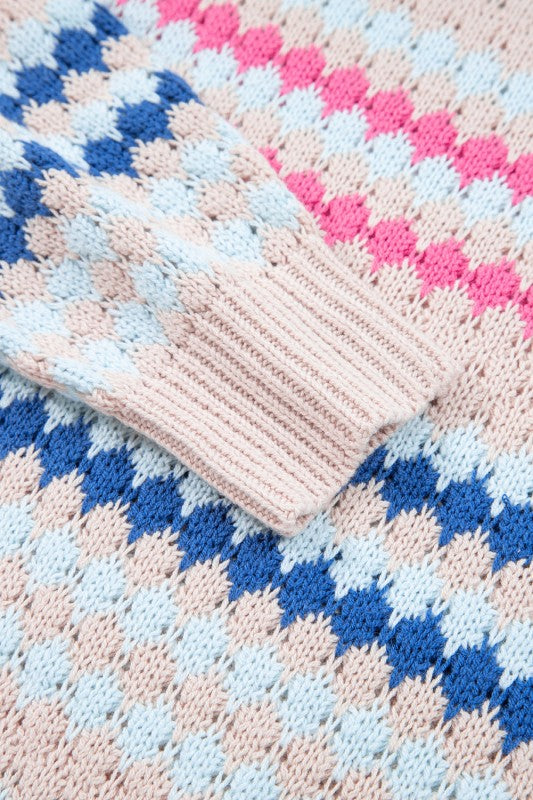 Women’s Eyelet Striped Pullover Knit Drop Shoulder Sweater | Zarnesh