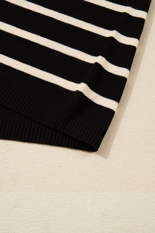 Women’s Striped Sweater Puff Sleeve Collared Mini Dress | Zarnesh