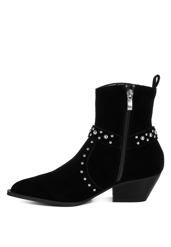 Women's Studded Real Suede Leather Ankle Boots | Zarnesh