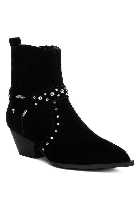 Women's Studded Real Suede Leather Ankle Boots | Zarnesh