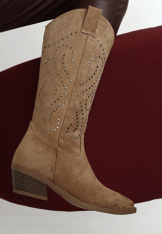 Women's  Studs Embellished Cowboy Boots | Zarnesh