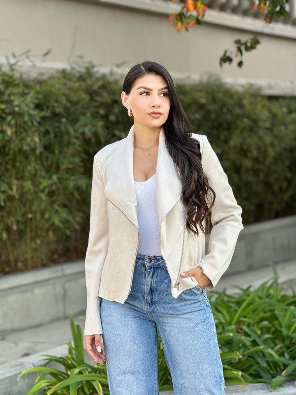 Women’s Suede Biker Zip-Up with Pockets Jacket | Zarnesh