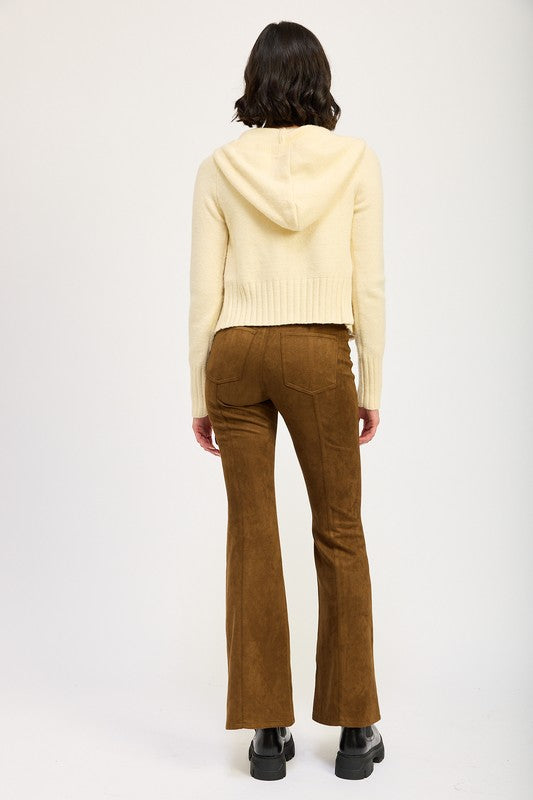 Women’s Suede Back Patch Pockets Lace-Up Front Flared Pants | Zarnesh