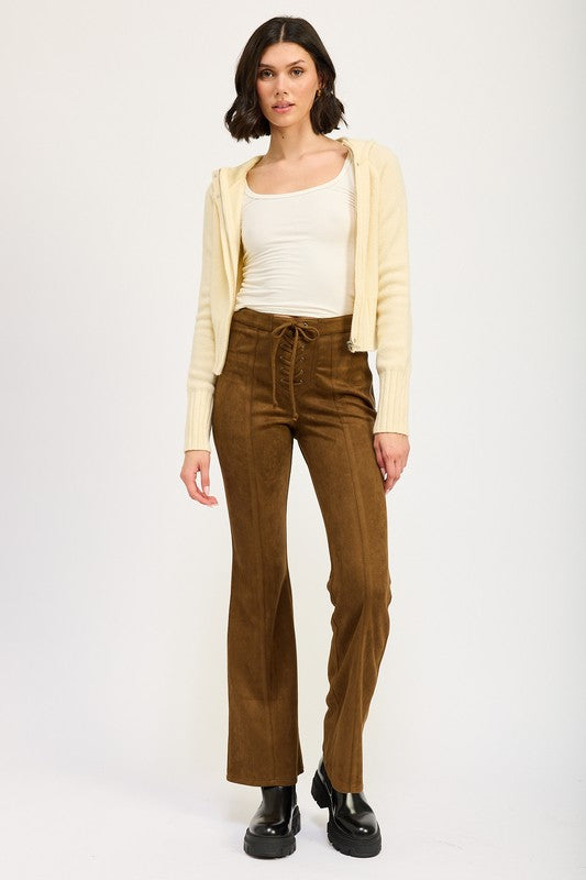 Women’s Suede Back Patch Pockets Lace-Up Front Flared Pants | Zarnesh