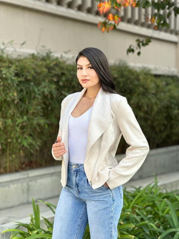 Women’s Suede Biker Zip-Up with Pockets Jacket | Zarnesh