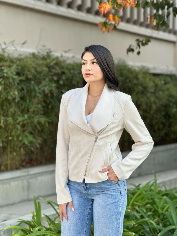 Women’s Suede Biker Zip-Up with Pockets Jacket | Zarnesh