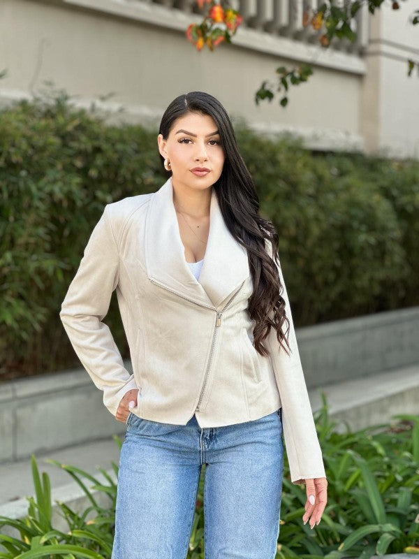 Women’s Suede Biker Zip-Up with Pockets Jacket | Zarnesh
