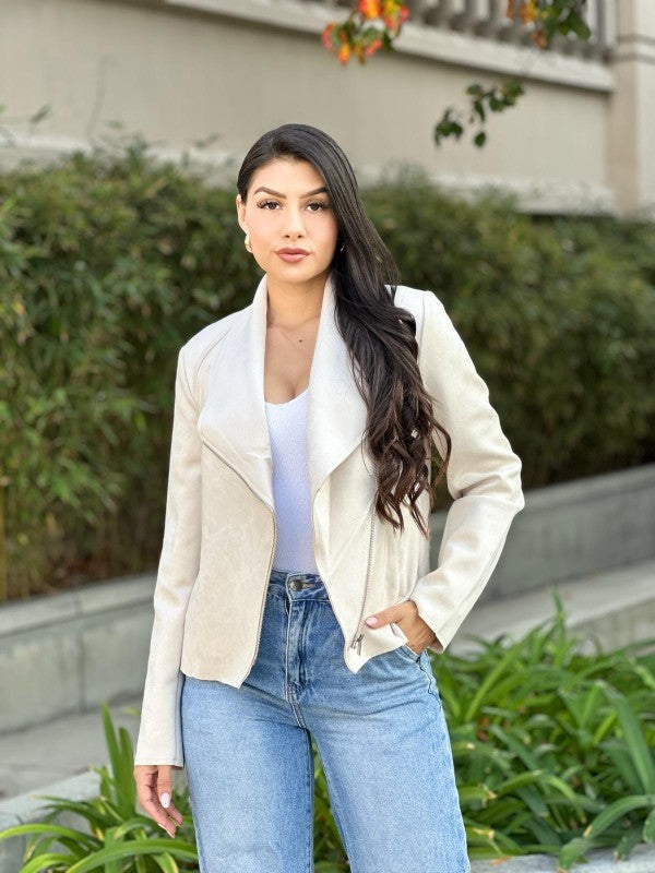 Women’s Suede Biker Zip-Up with Pockets Jacket | Zarnesh