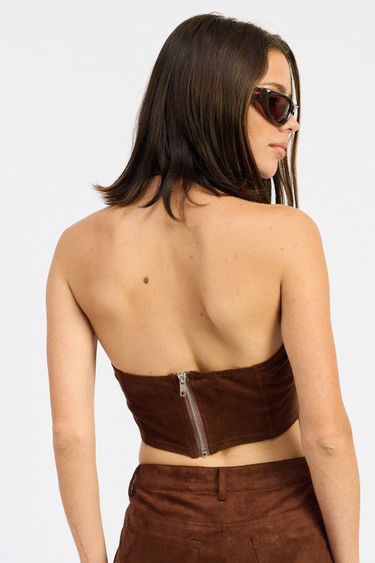 Women’s Suede Halter With Back Zipper Top | Zarnesh