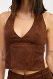 Women’s Suede Halter With Back Zipper Top | Zarnesh