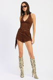 Women’s Suede Halter With Back Zipper Top | Zarnesh