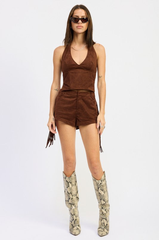 Women’s Suede Halter With Back Zipper Top | Zarnesh
