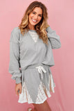 Women’s Sweatshirt Patchwork Lace Drawstring Skort Set | Zarnesh