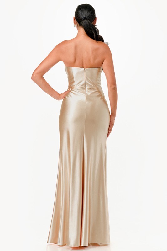 Women's Sweetheart Satin Evening Gown with Slit | Zarnesh