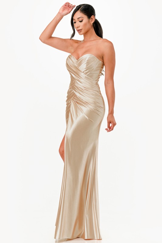 Women's Sweetheart Satin Evening Gown with Slit | Zarnesh