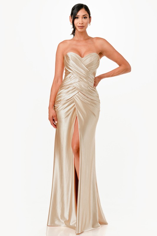 Women's Sweetheart Satin Evening Gown with Slit | Zarnesh