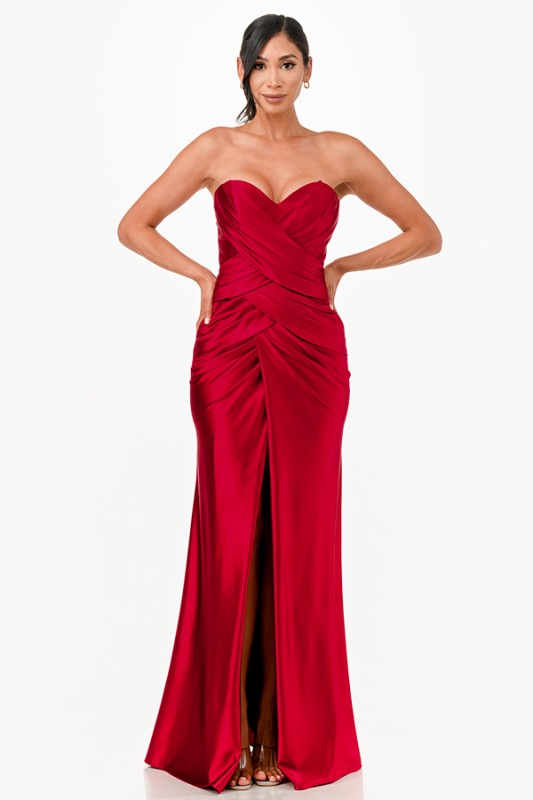 Women's Sweetheart Satin Evening Gown with Slit | Zarnesh