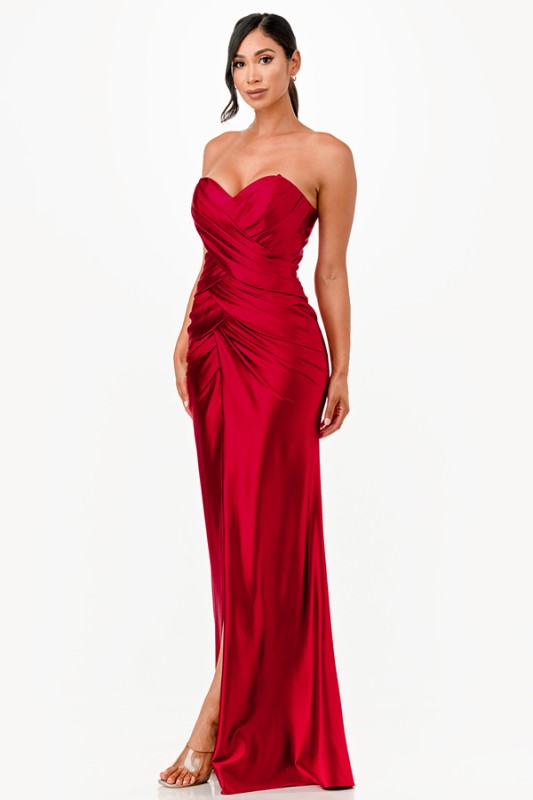 Women's Sweetheart Satin Evening Gown with Slit | Zarnesh