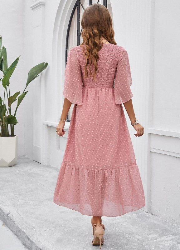 Women’s Swiss Dot Smocked Ruffle Midi Dress | Zarnesh