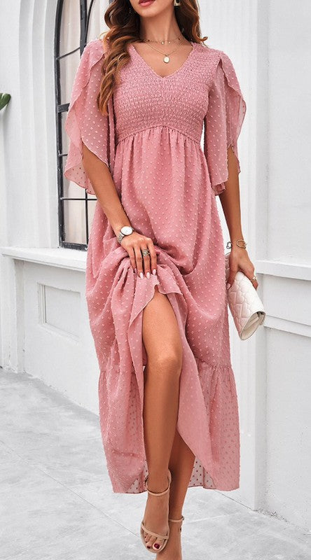 Women’s Swiss Dot Smocked Ruffle Midi Dress | Zarnesh

