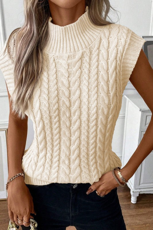 Women’s Sylvia Cable Knit High Neck Sweater Vest | Zarnesh