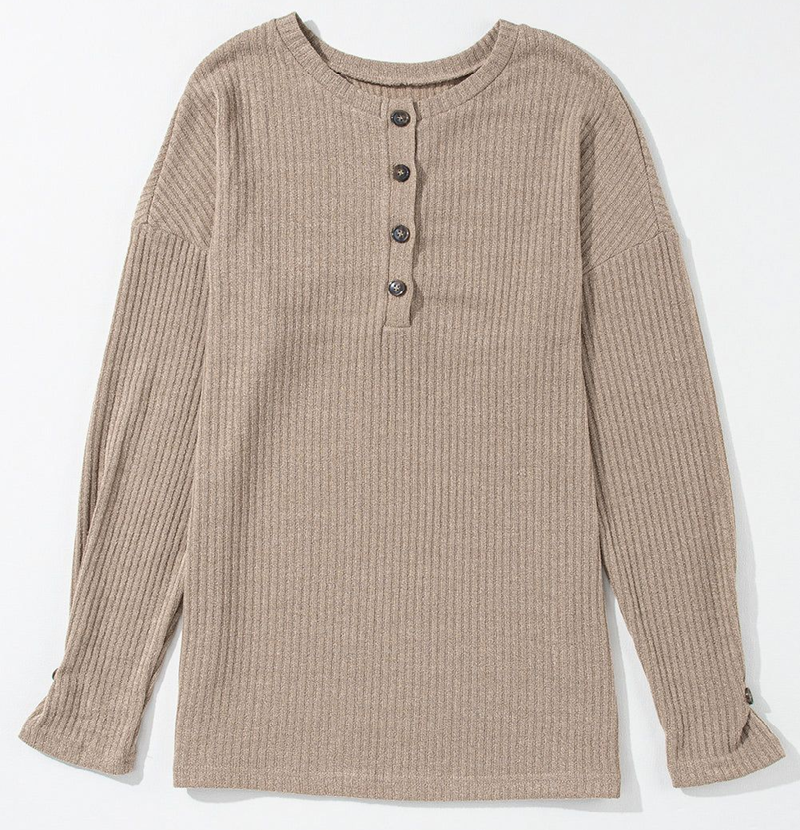 Women’s Evie Rib Textured Henley Knit Top | Zarnesh