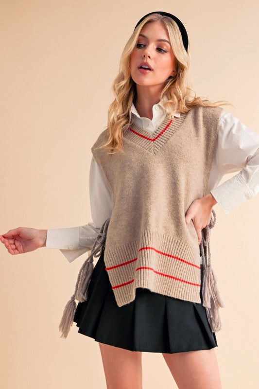 Women’s Posey Loose Side Tie Ribbed Knit Vest Poncho | Zarnesh
