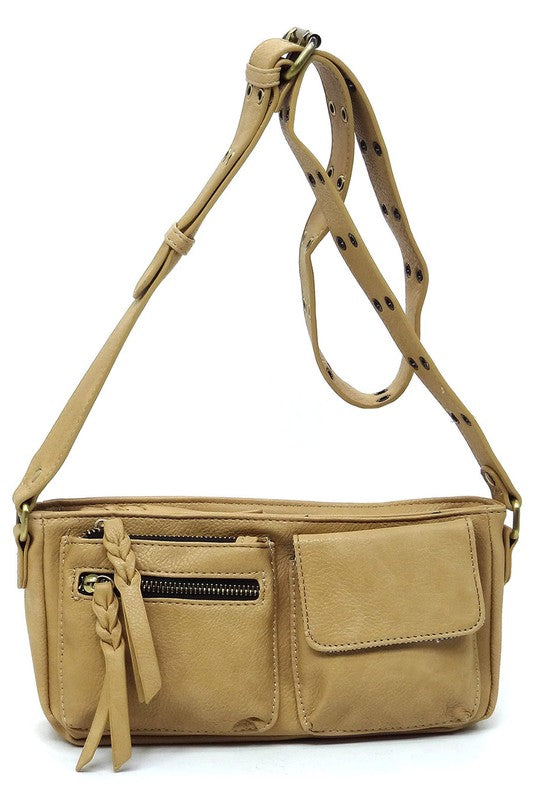 Women's Solid Leather Buckle Strap Wade Crossbody Bag | Zarnesh