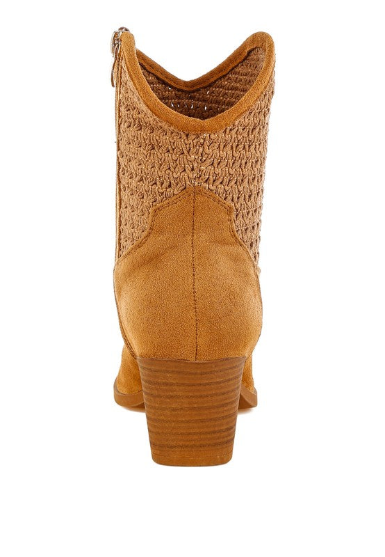 Women's Woven Pointy Western Booties | Zarnesh