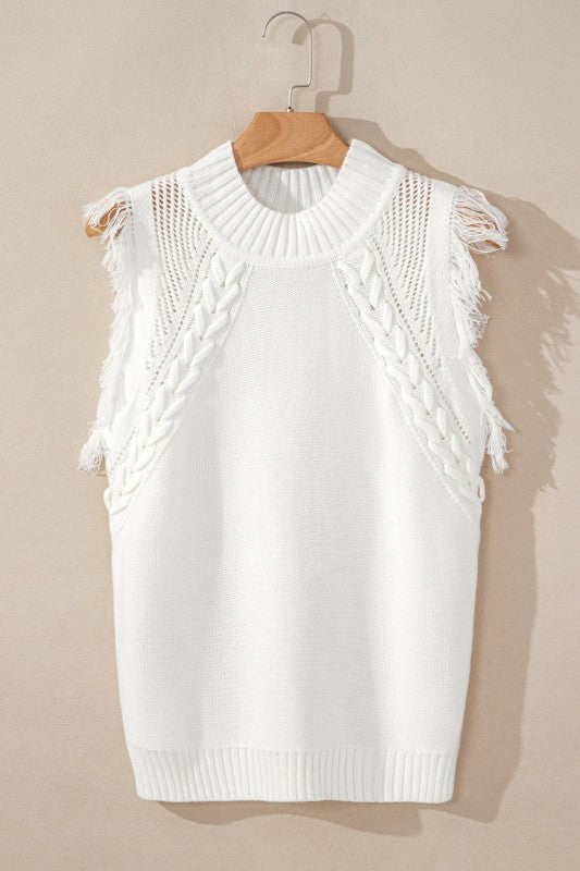 Women’s Tasseled Mock Neck Vest Sweater | Zarnesh