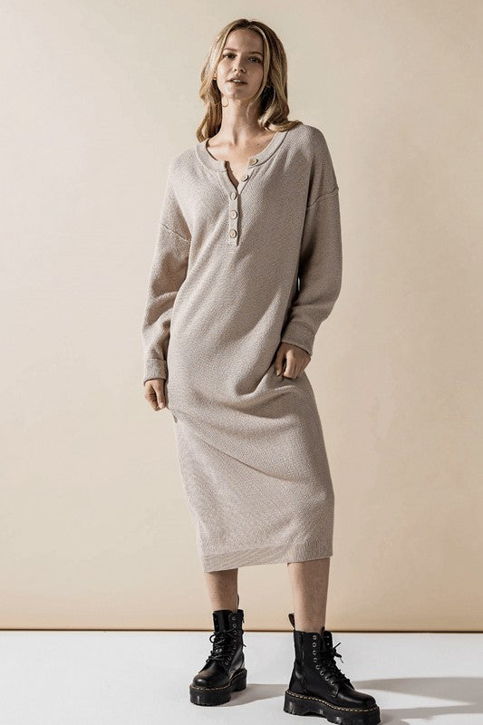 Women’s Plus Button-Front Long Sleeve Soft Sweater Midi Dress | Zarnesh