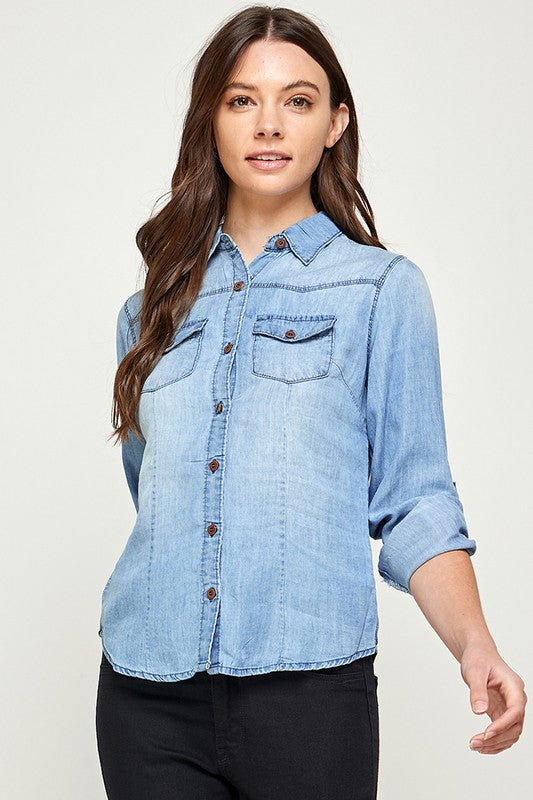 Women's Tencel Top Denim Blouse  | Zarnesh