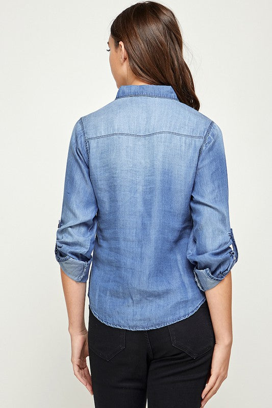 Women's Tencel Top Denim Blouse  | Zarnesh