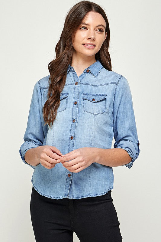 Women's Tencel Top Denim Blouse  | Zarnesh