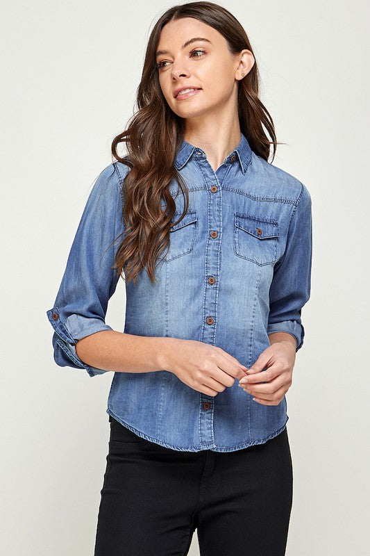 Women's Tencel Top Denim Blouse  | Zarnesh