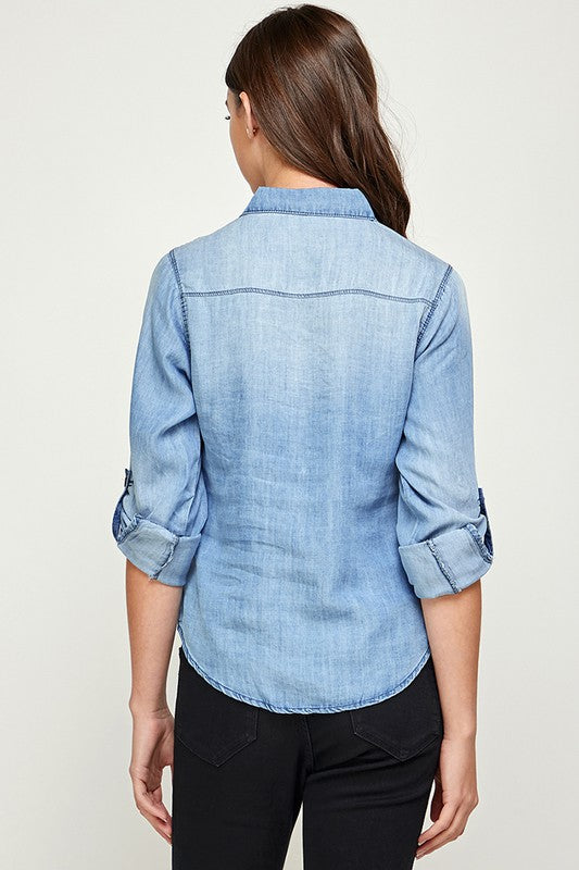 Women's Tencel Top Denim Blouse  | Zarnesh